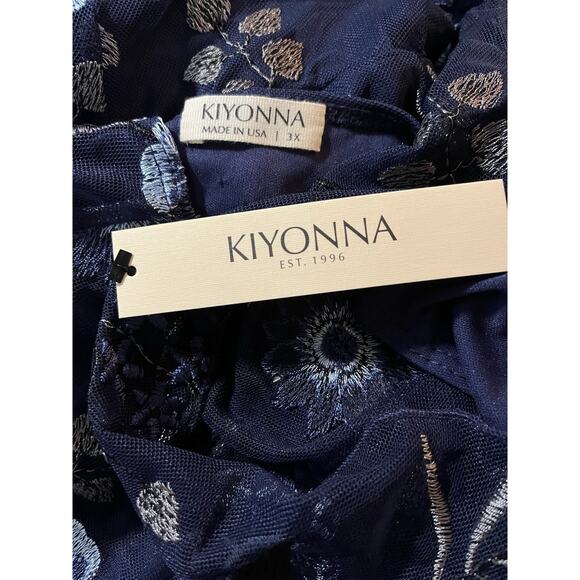 Kiyonna Gown Embroidered Elegance Blue Style 3X Flutter Sleeves Maxi Floral - Picture 4 of 7